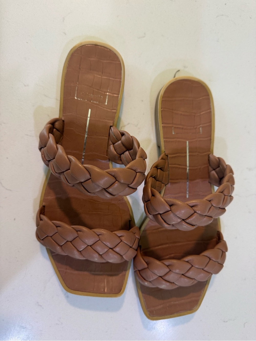 Dolce Vita Woven Double-Strap Slide Sandals in Brown